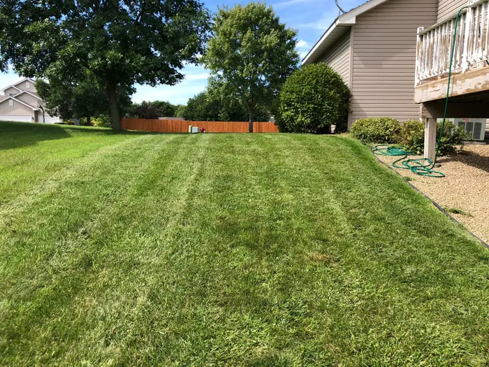 Freshly striped side yard between two houses